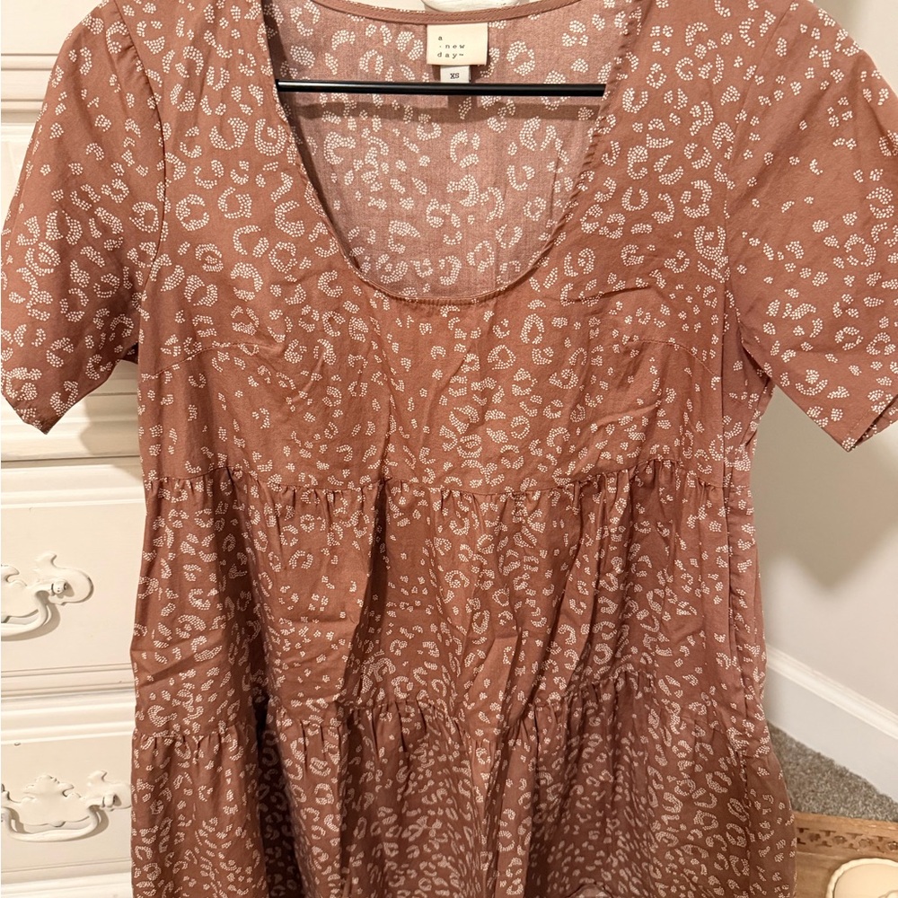 A New Day Brown and White Patterned Midi Dress